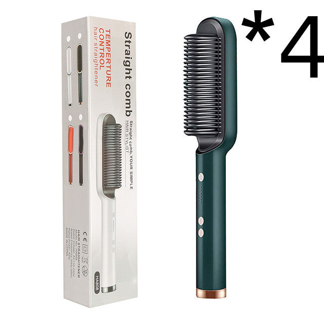 2-in-1 Hair Straightener Hot Comb – Negative Ion Electric Brush & Curling Tong