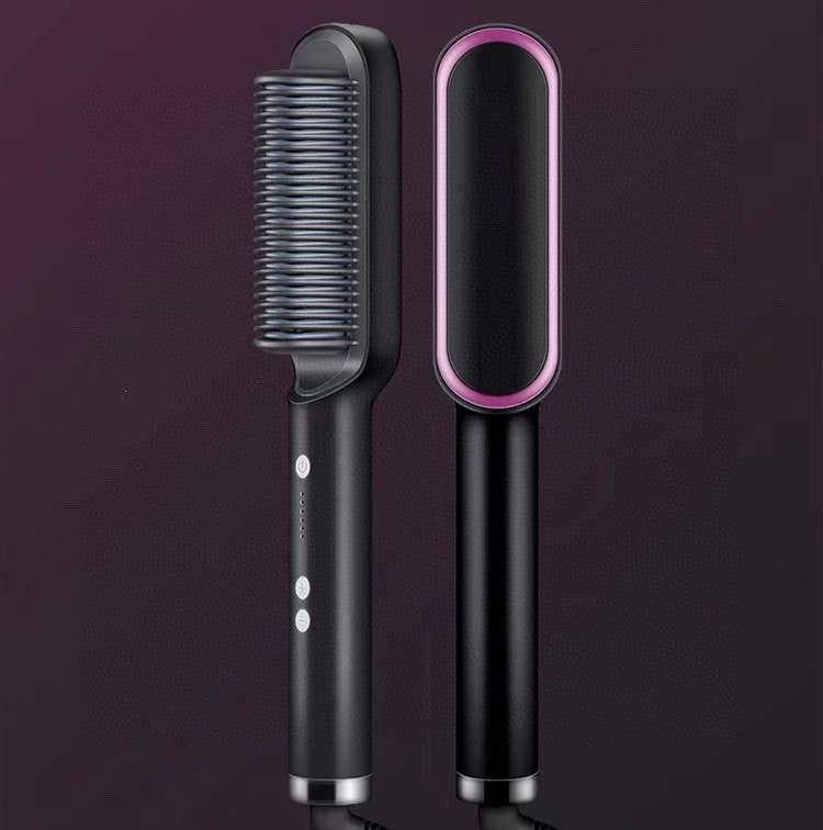 2-in-1 Hair Straightener Hot Comb – Negative Ion Electric Brush & Curling Tong