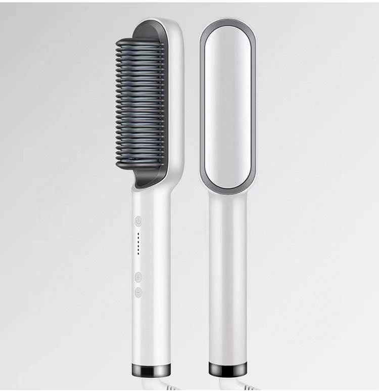 2-in-1 Hair Straightener Hot Comb – Negative Ion Electric Brush & Curling Tong