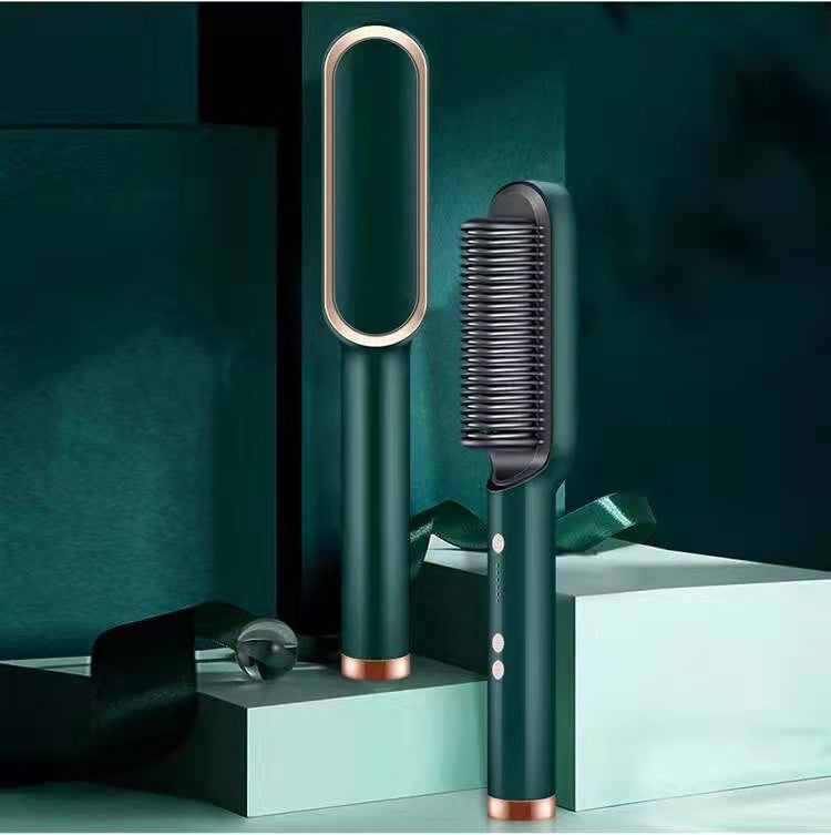 2-in-1 Hair Straightener Hot Comb – Negative Ion Electric Brush & Curling Tong