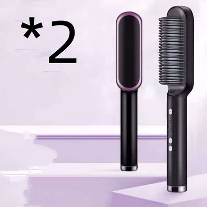 2-in-1 Hair Straightener Hot Comb – Negative Ion Electric Brush & Curling Tong