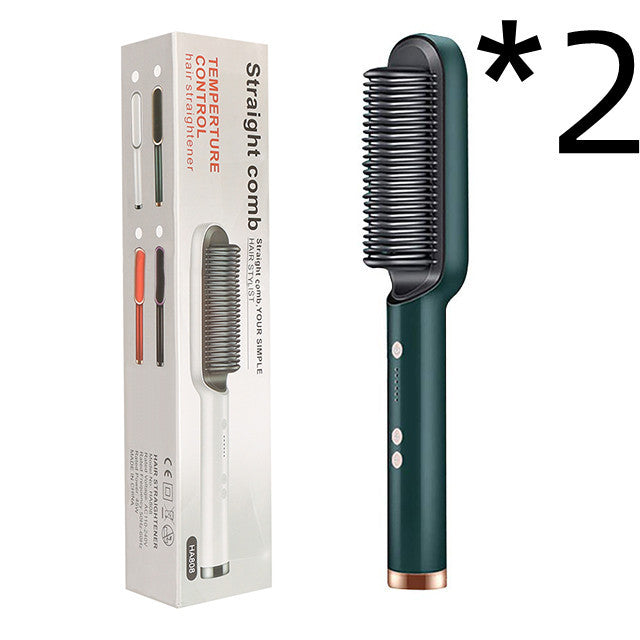 2-in-1 Hair Straightener Hot Comb – Negative Ion Electric Brush & Curling Tong