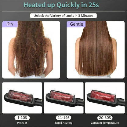 2-in-1 Hair Straightener Hot Comb – Negative Ion Electric Brush & Curling Tong