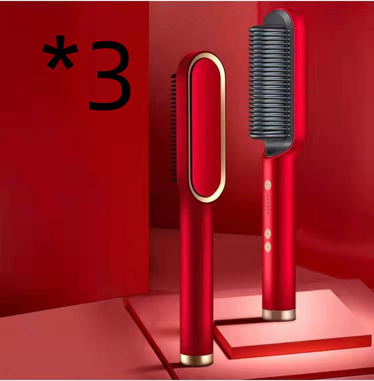 2-in-1 Hair Straightener Hot Comb – Negative Ion Electric Brush & Curling Tong