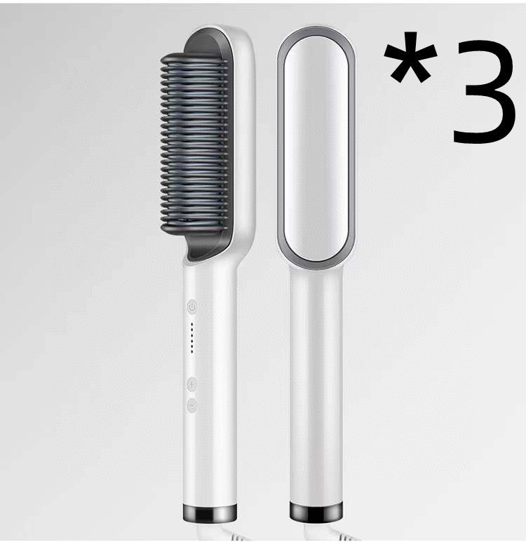 2-in-1 Hair Straightener Hot Comb – Negative Ion Electric Brush & Curling Tong
