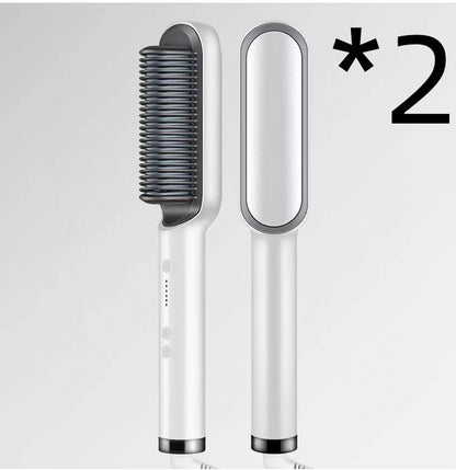 2-in-1 Hair Straightener Hot Comb – Negative Ion Electric Brush & Curling Tong