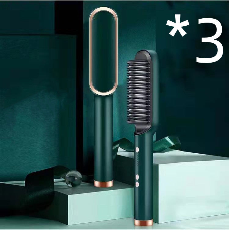 2-in-1 Hair Straightener Hot Comb – Negative Ion Electric Brush & Curling Tong