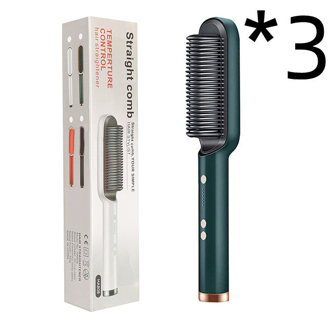 2-in-1 Hair Straightener Hot Comb – Negative Ion Electric Brush & Curling Tong