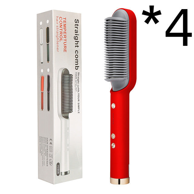 2-in-1 Hair Straightener Hot Comb – Negative Ion Electric Brush & Curling Tong