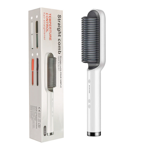 2-in-1 Hair Straightener Hot Comb – Negative Ion Electric Brush & Curling Tong