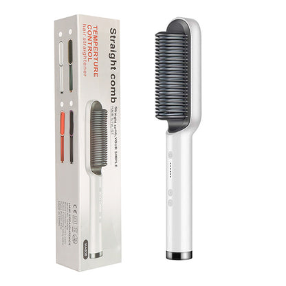 2-in-1 Hair Straightener Hot Comb – Negative Ion Electric Brush & Curling Tong