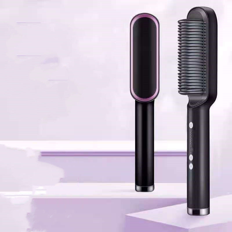 2-in-1 Hair Straightener Hot Comb – Negative Ion Electric Brush & Curling Tong