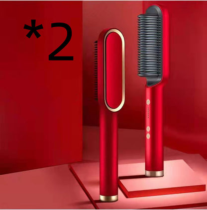 2-in-1 Hair Straightener Hot Comb – Negative Ion Electric Brush & Curling Tong