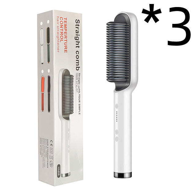 2-in-1 Hair Straightener Hot Comb – Negative Ion Electric Brush & Curling Tong