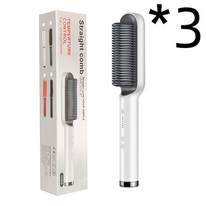 2-in-1 Hair Straightener Hot Comb – Negative Ion Electric Brush & Curling Tong
