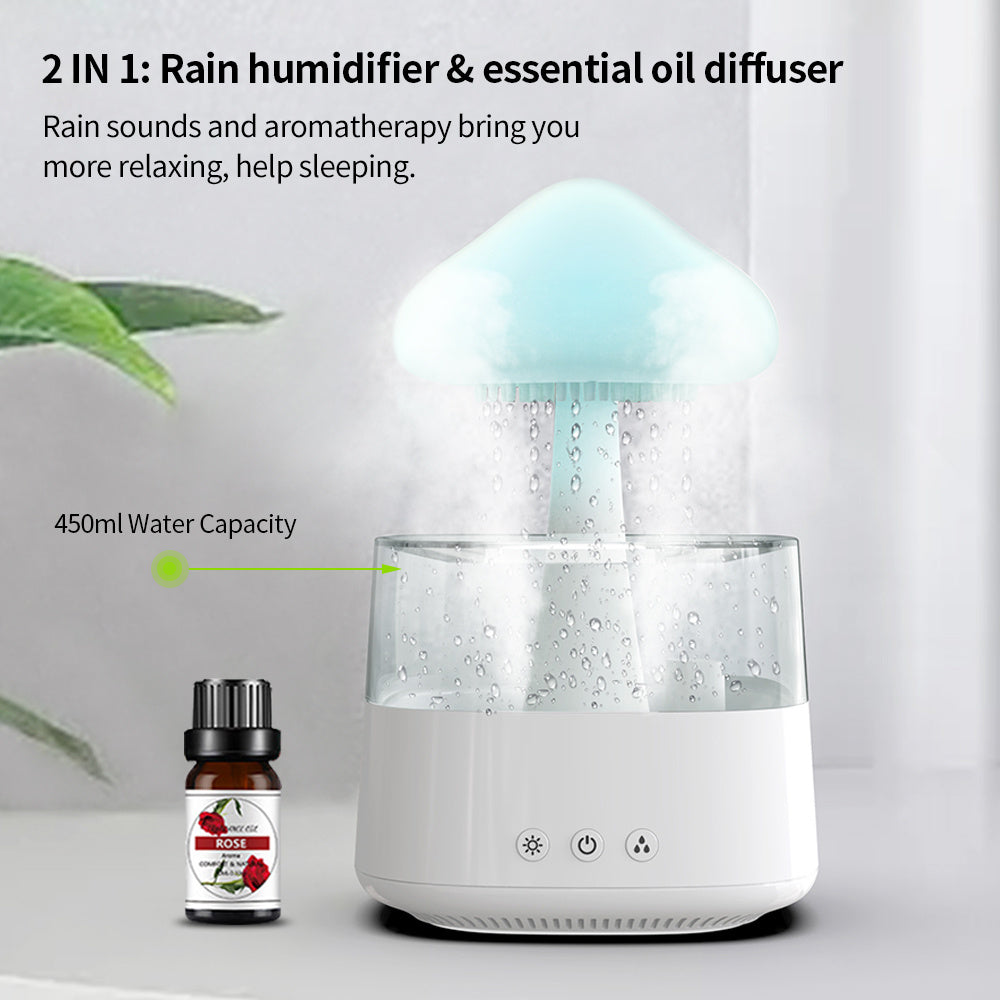 Rain Cloud & Mushroom Humidifier – Dreamy Water Drop Mist Diffuser