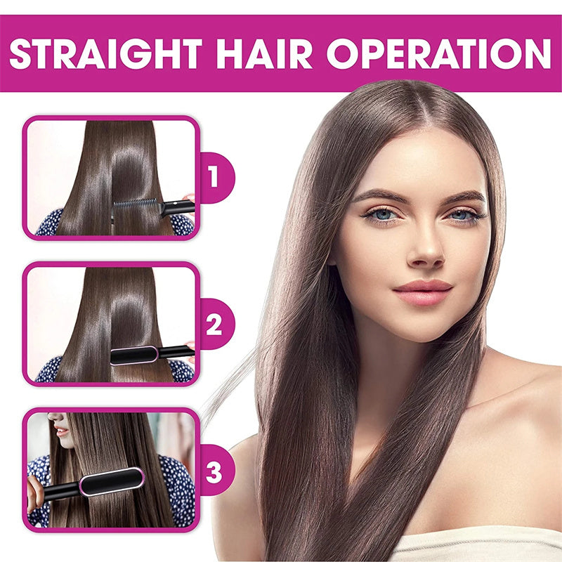 2-in-1 Hair Straightener Hot Comb – Negative Ion Electric Brush & Curling Tong