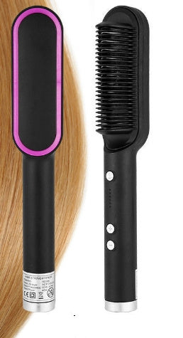 2-in-1 Hair Straightener Hot Comb – Negative Ion Electric Brush & Curling Tong