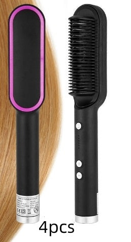 2-in-1 Hair Straightener Hot Comb – Negative Ion Electric Brush & Curling Tong