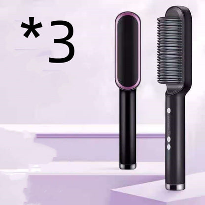 2-in-1 Hair Straightener Hot Comb – Negative Ion Electric Brush & Curling Tong