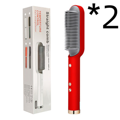 2-in-1 Hair Straightener Hot Comb – Negative Ion Electric Brush & Curling Tong