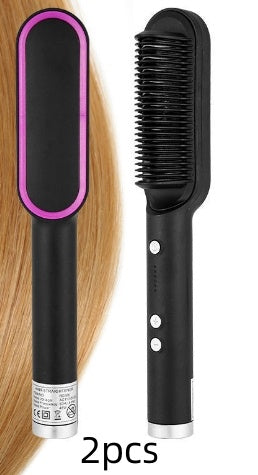 2-in-1 Hair Straightener Hot Comb – Negative Ion Electric Brush & Curling Tong