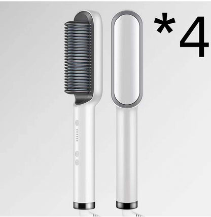 2-in-1 Hair Straightener Hot Comb – Negative Ion Electric Brush & Curling Tong