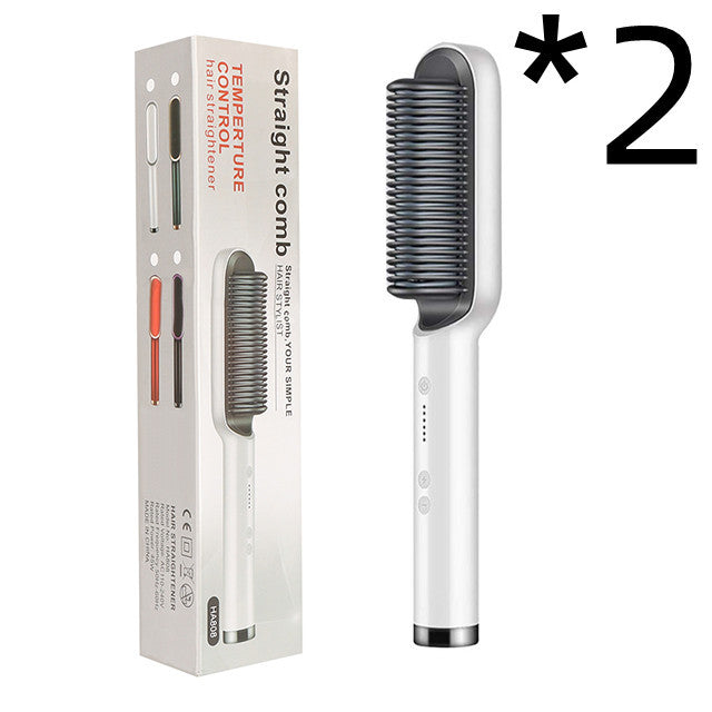 2-in-1 Hair Straightener Hot Comb – Negative Ion Electric Brush & Curling Tong