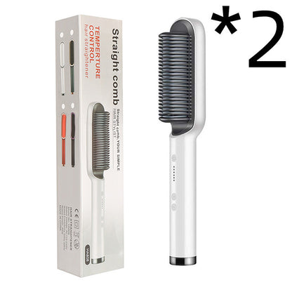2-in-1 Hair Straightener Hot Comb – Negative Ion Electric Brush & Curling Tong