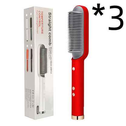 2-in-1 Hair Straightener Hot Comb – Negative Ion Electric Brush & Curling Tong